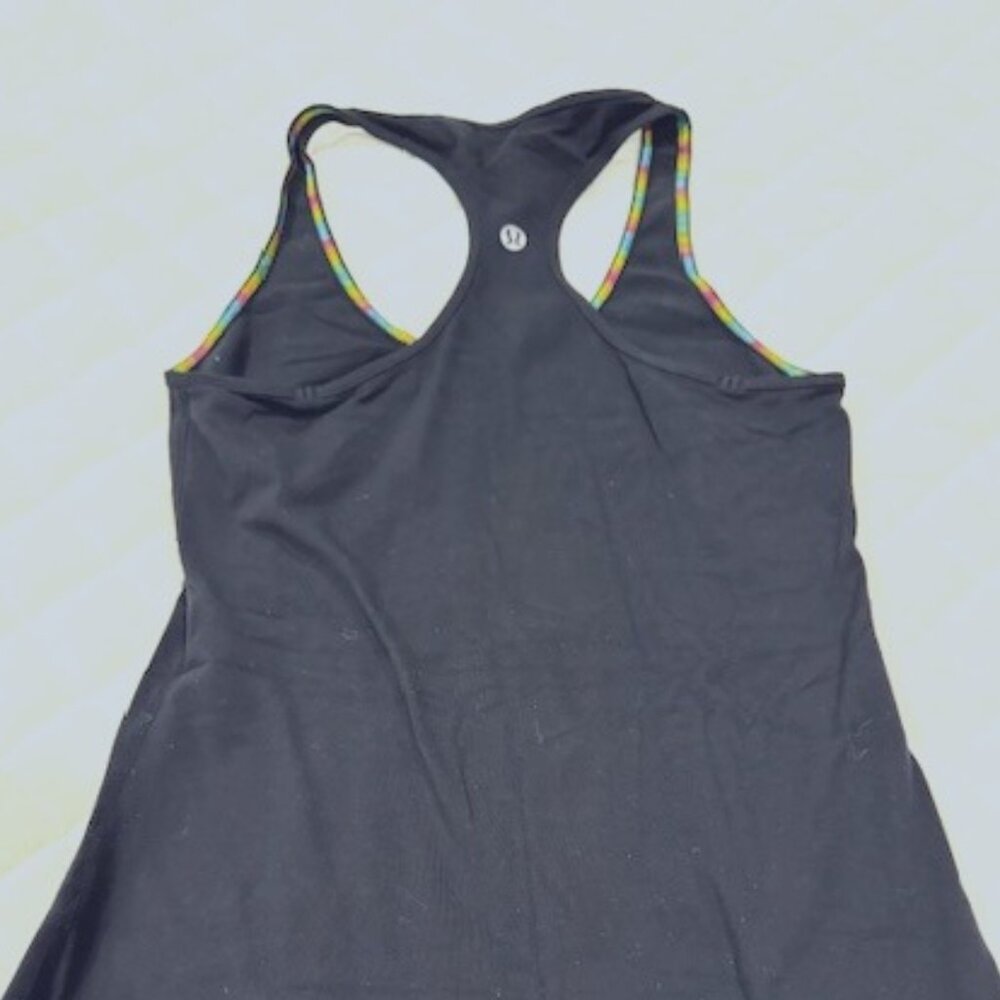 Size 4 Black Lululemon Racerback Tank with Colorful Stitching